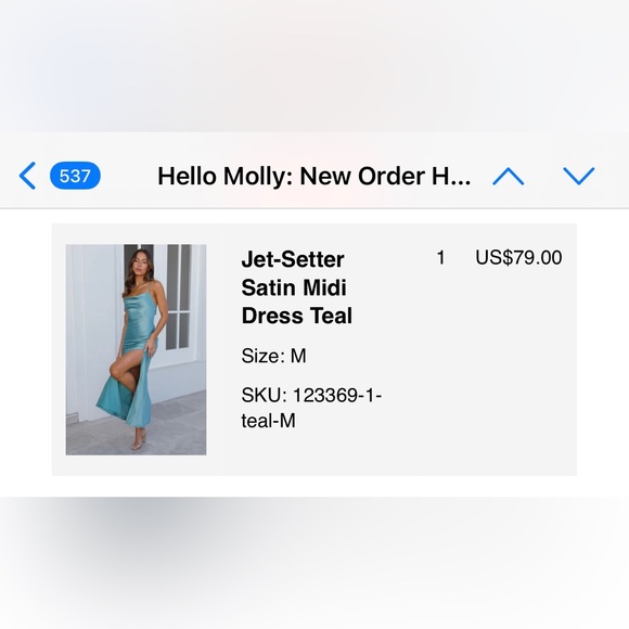 Hello Molly satin midi dress in teal - Picture 2 of 3